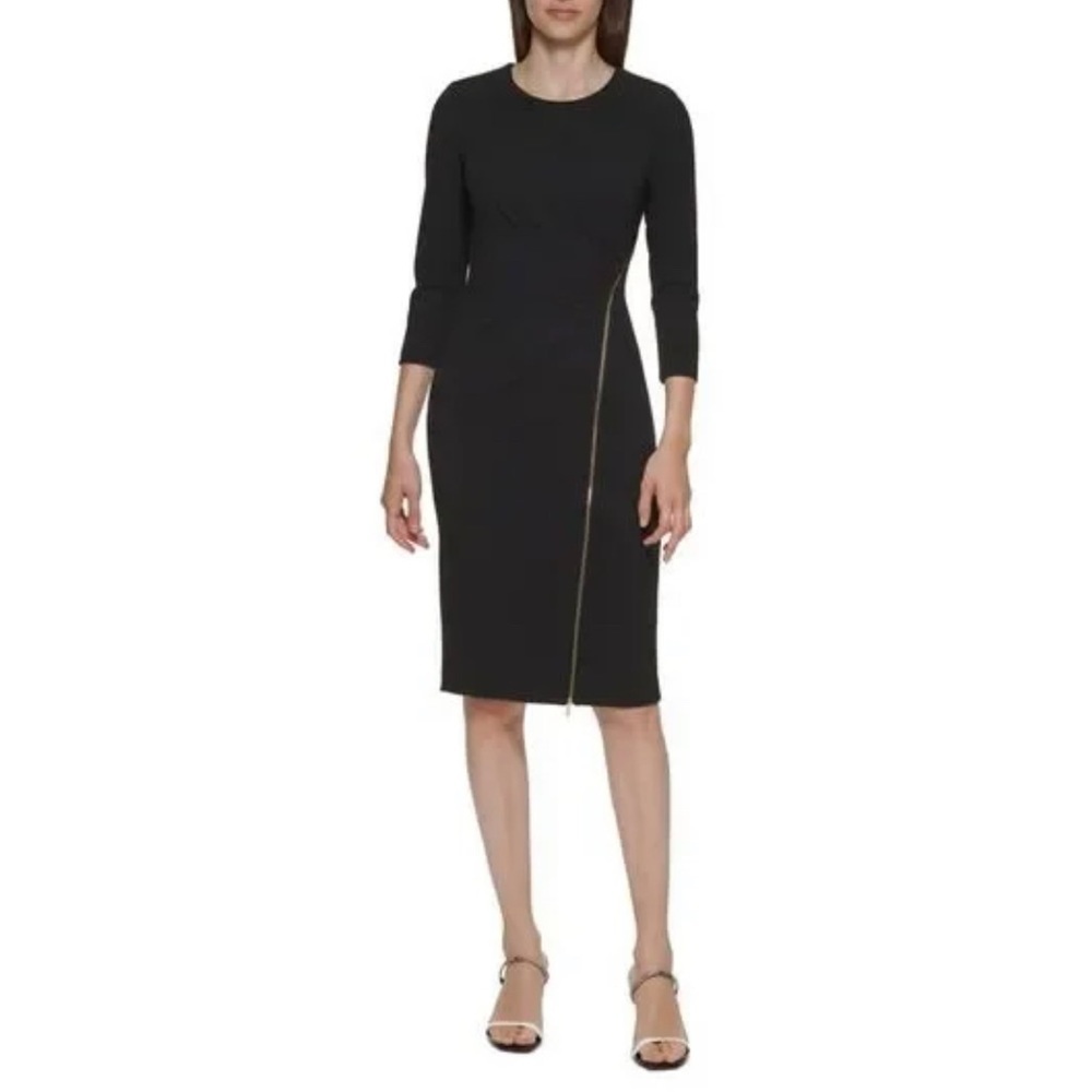 ⭐️ New Calvin Klein Fitted Cocktail Sheath Dress Black Size 12
